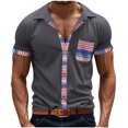 thumbnail image 1 of Blusa y camisa de manga corta con cuello vuelto para hombre, informal, de verano, con cuello en V y retazos, de manga corta, de poliéster, 1 of 4