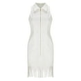 thumbnail image 4 of RYRJJ Western Cowgirl Dress for Women Summer Zipper V Neck Collared Sleeveless Dresses Vintage Tassel Fringe Faux Suede Mini Dresses(White,M), 4 of 7