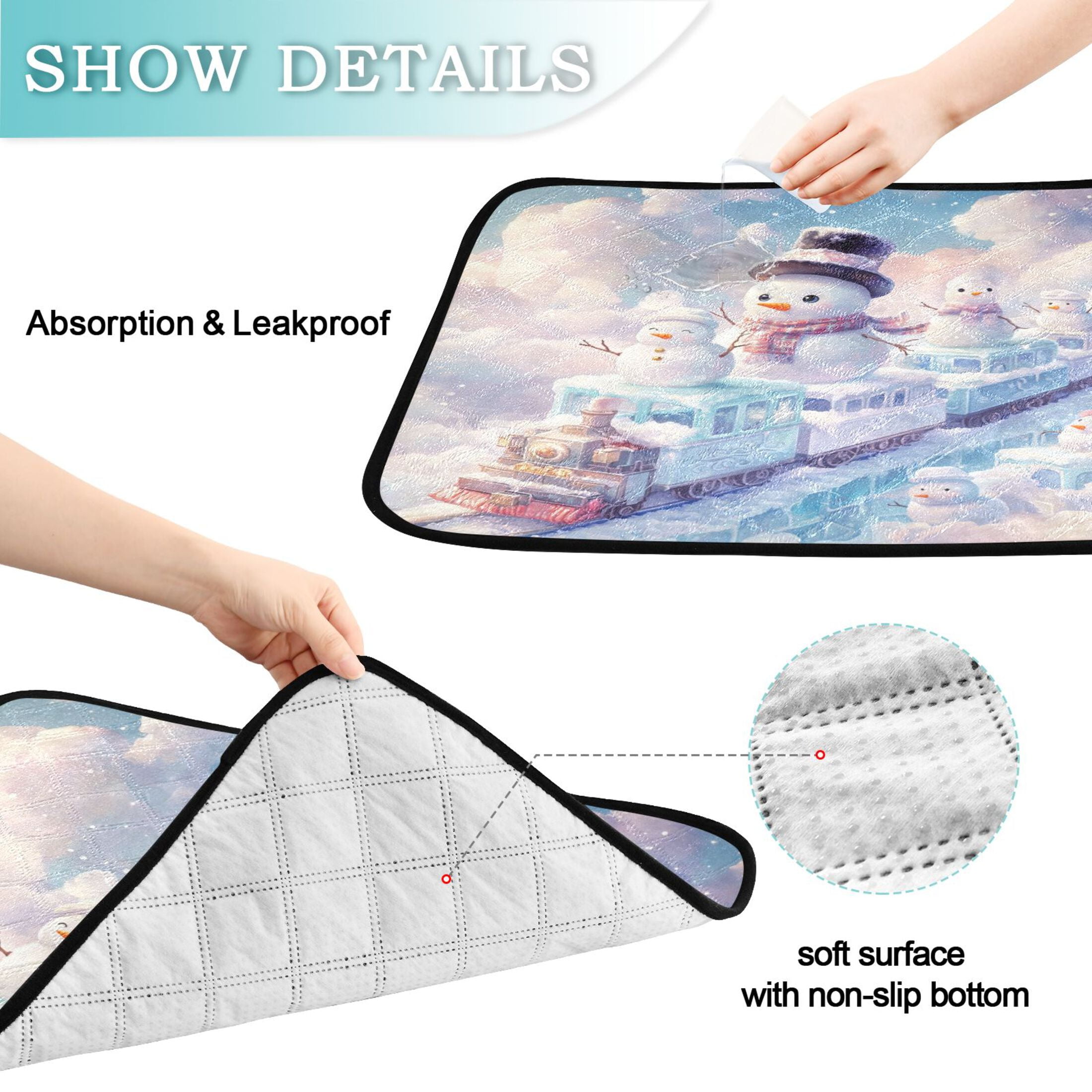 Qxltty Snowman Train Cat litter Pads Pet Set of 3 Diaper Mats Center Anti-leakage Layer Absorbent Soft and Comfortable
