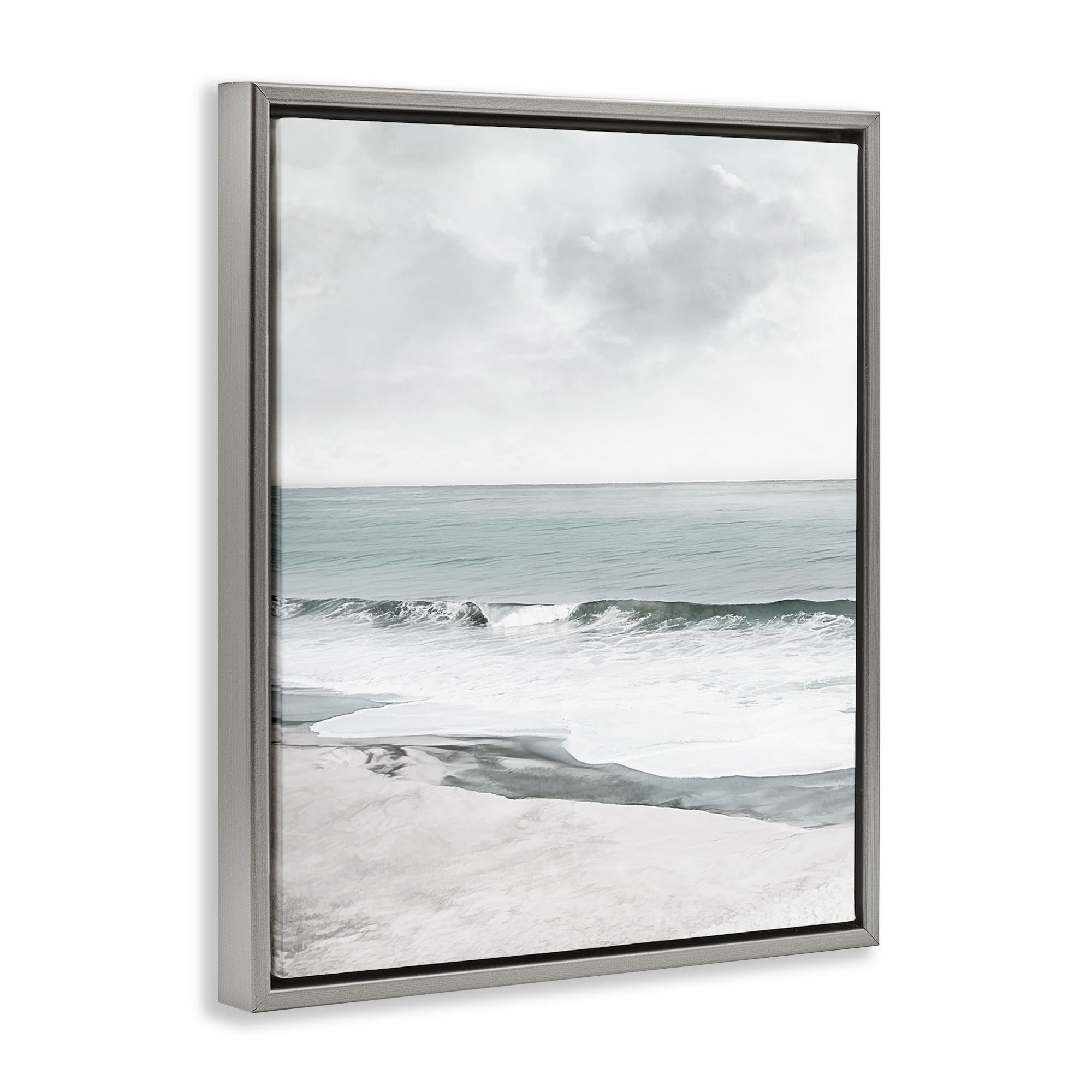 Stupell Industries Curling Ocean Waves Landscape Photography Gray Floater Framed Canvas Art Print Wall Art, 25 x 31