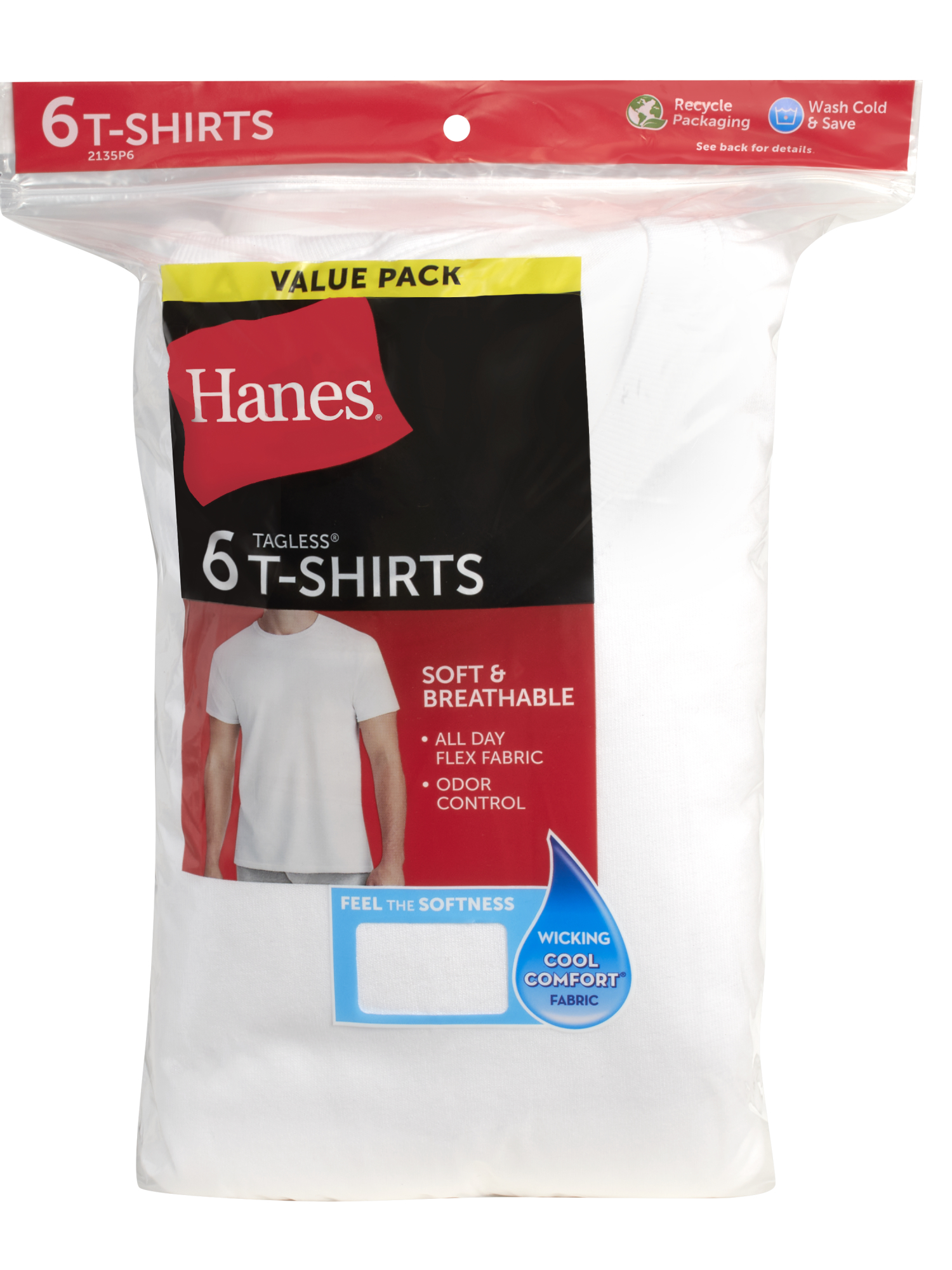 Hanes Men's Value Pack White Crew T-Shirt Undershirts, 6 Pack photo 2