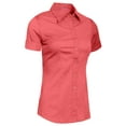 thumbnail image 2 of J. METHOD Women's Tailored Button Down Shirt Cuffed Short Sleeve Stretch Collar Office Work Formal Casual Basic Blouse Top NEWT06 Coral 1X, 2 of 5