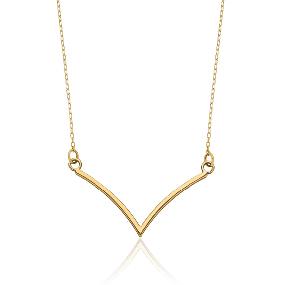 14K Solid Yellow Gold V Chain Bar Necklace