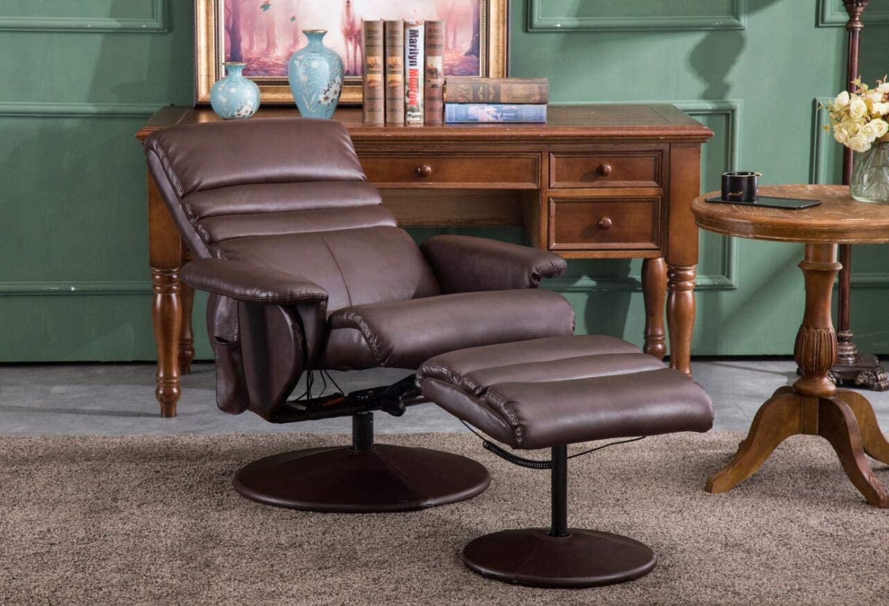 MCombo 360 Swivel Massage Recliner Chair with Ottoman for Living Room, Faux Leather, Dark Brown