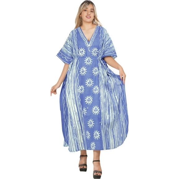 HAPPY BAY Women's Summer OverSize Caftan Maxi Evening Gown Loungewear Dashiki House Dresses for Women Robe 2X-3X Blue, Sun