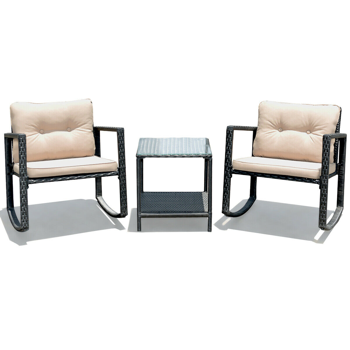 Gymax Set of 3 Rattan Rocking Chair Cushioned Sofa Unit Garden Patio Furniture - image 2 of 7