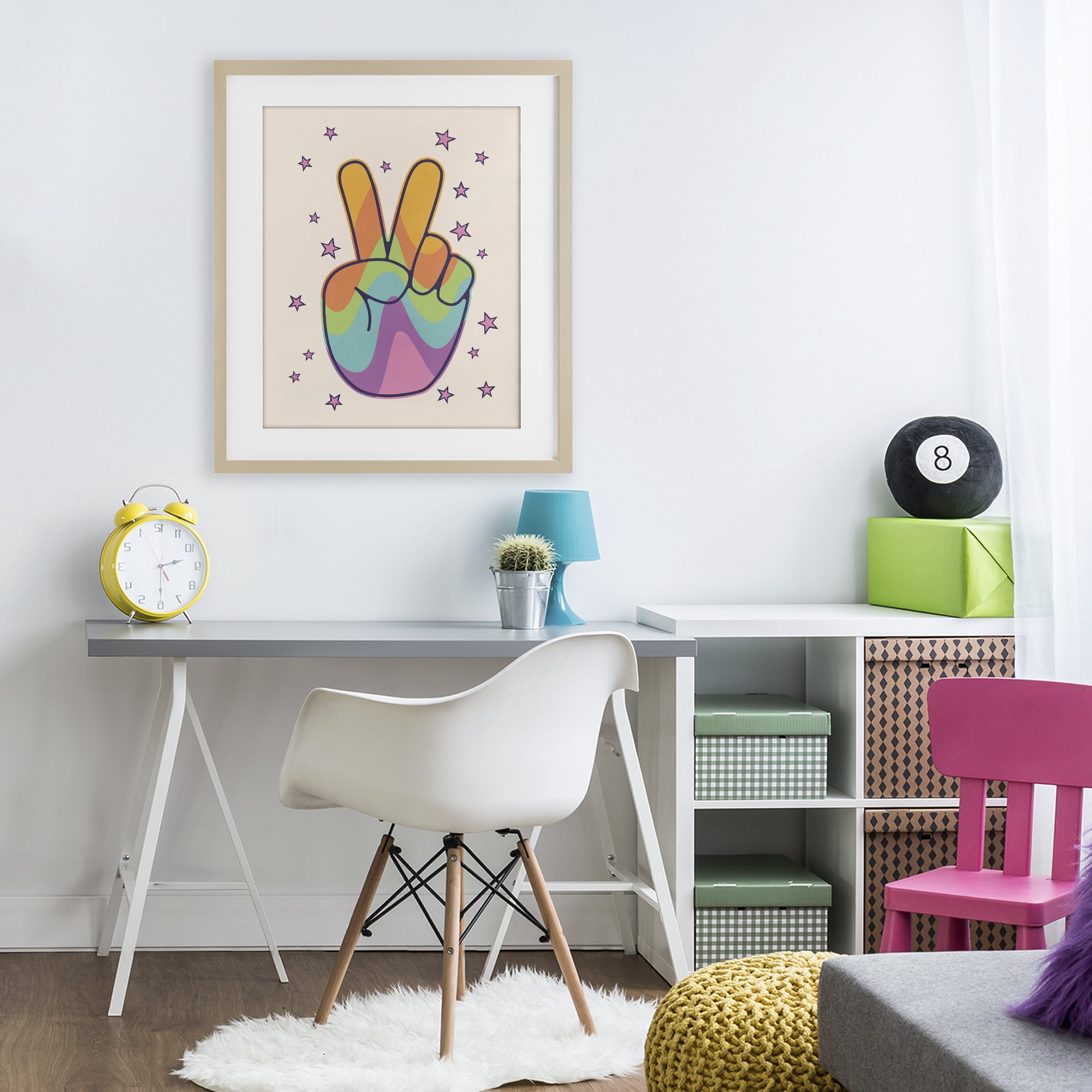 Stupell Industries Peace Sign Retro Rainbow Birch Framed Print Under Glass, design by LSR Design Studio