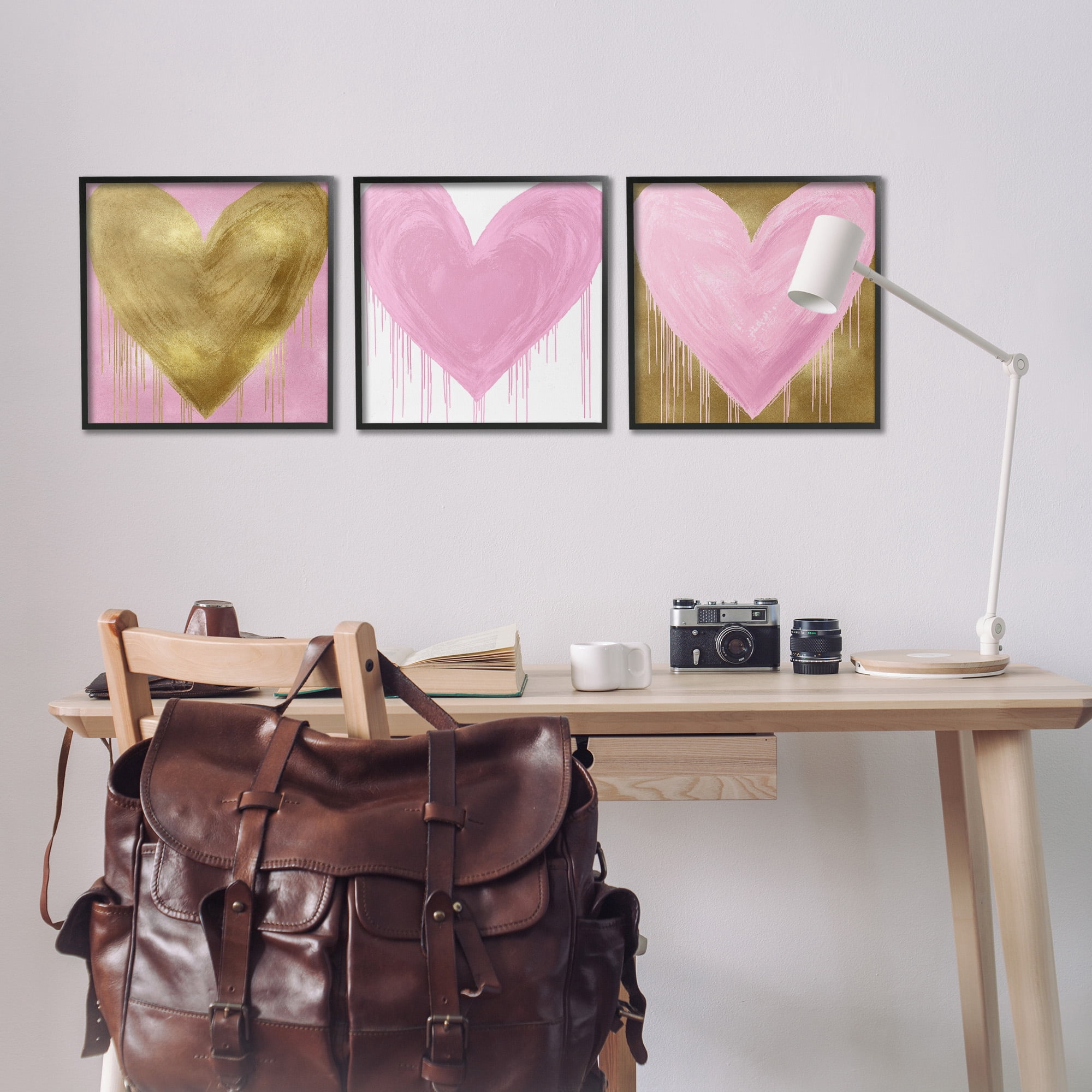 Stupell Industries Glam Paint Drip Hearts Design Art for Kids Painting Black Framed Art Print Wall Art, 17 x 17, Set of 3