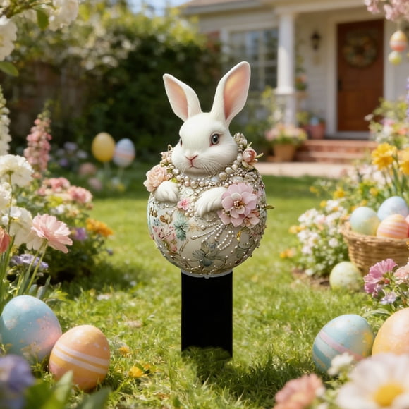 ddioayh Easter Garden Stakes 2D Acrylic Bunny Decorative Signs Multicolor Vintage Style For Outdoor Easter Decorations With Easter Egg Motifs