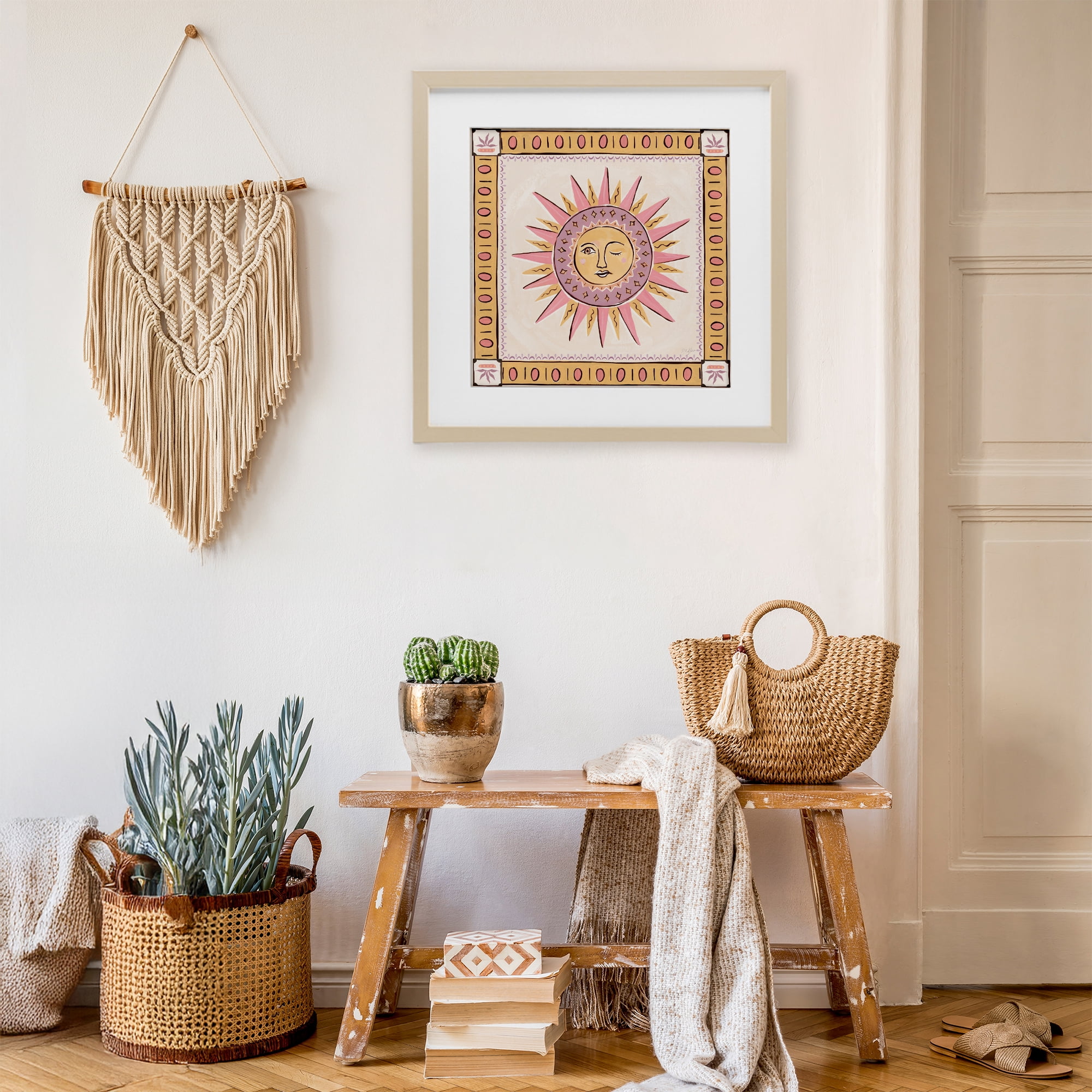 Stupell Industries Pastel Winking Sun with Border Birch Framed Print Under Glass, design by Two If By Sea Studios