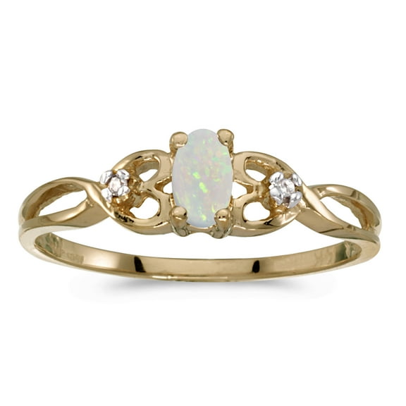 10k Yellow Gold Oval Opal And Diamond Ring