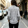 thumbnail image 7 of FDGIU Women's Plaid Button Down Shirt, Lapel Long Sleeve Loose Fit Collared Blouse Casual Tops for Office Daily Travel Outfits, 7 of 7