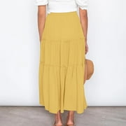 Womens Maxi Skirts Elastic Waist Boho Long Skirts for Women Casual Vacation Solid Color Womens Skirts Flowy Ankle-Length Skirts
