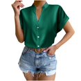 thumbnail image 1 of Women Solid Color Tops Button V Neck T-Shirts Blouse, 1 of 12