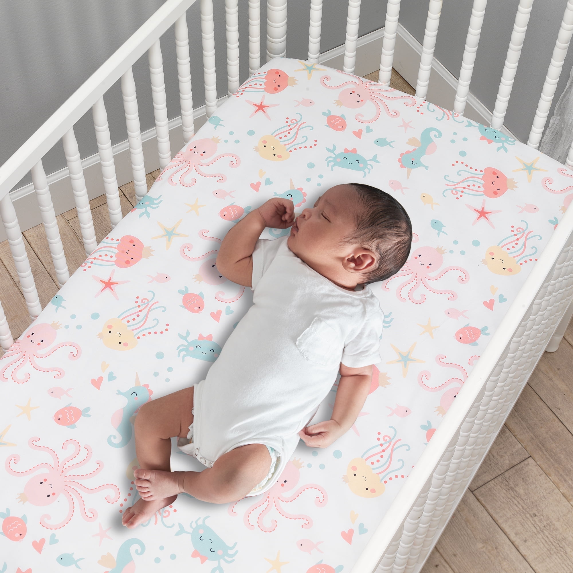 Bedtime Originals Ocean Mist 3-Piece Pink/Gray/Yellow Baby Crib Bedding Set