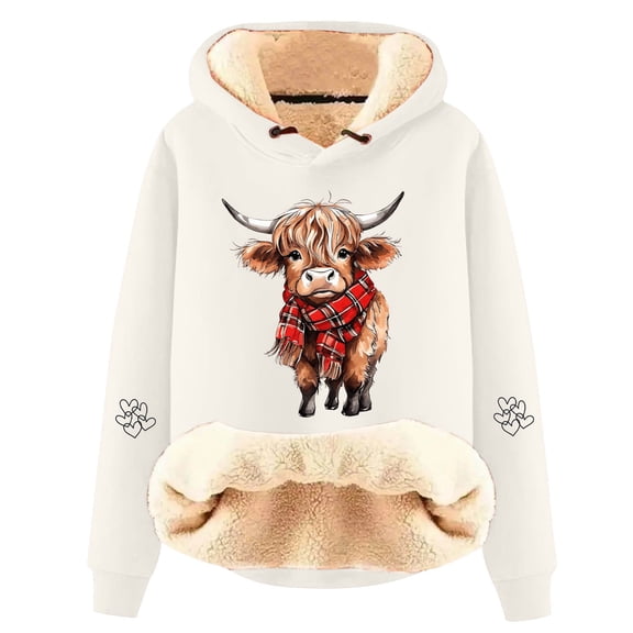 Women's West Highland Cow Print Casual Sweatshirt Fall Winter Trendy Lined Hoodie Long Sleeve Cozy Comfort Pullover