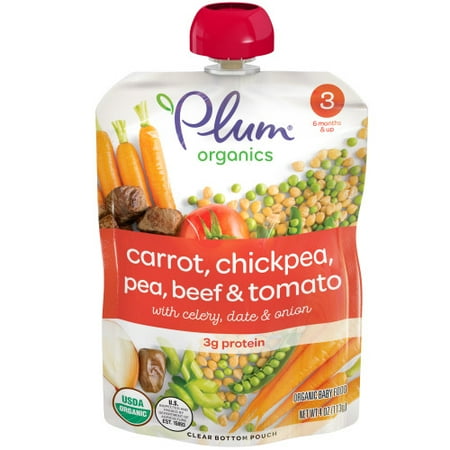 Plum Organics Stage 3, Organic Baby Food, Carrot, Chickpea, Pea, Beef & Tomato, 4oz Pouch (Pack of 6)
