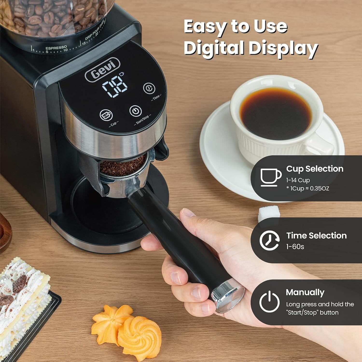 Electric Coffee Grinder with 35 Grind Settings for Espresso and Drip, Burr Mill for Home Use