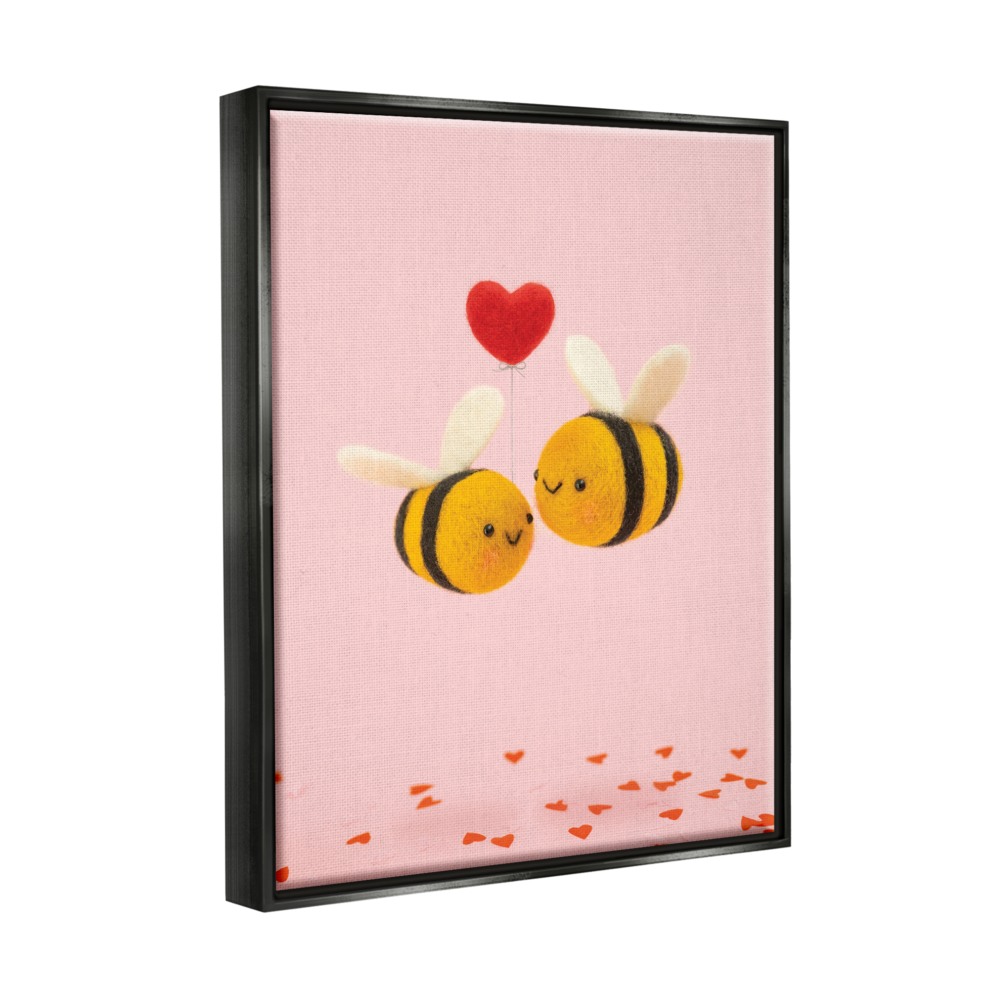 Stupell Industries Romantic Bumblebees Pink Hearts Holiday Photography Black Floater Framed Art Print Wall Art