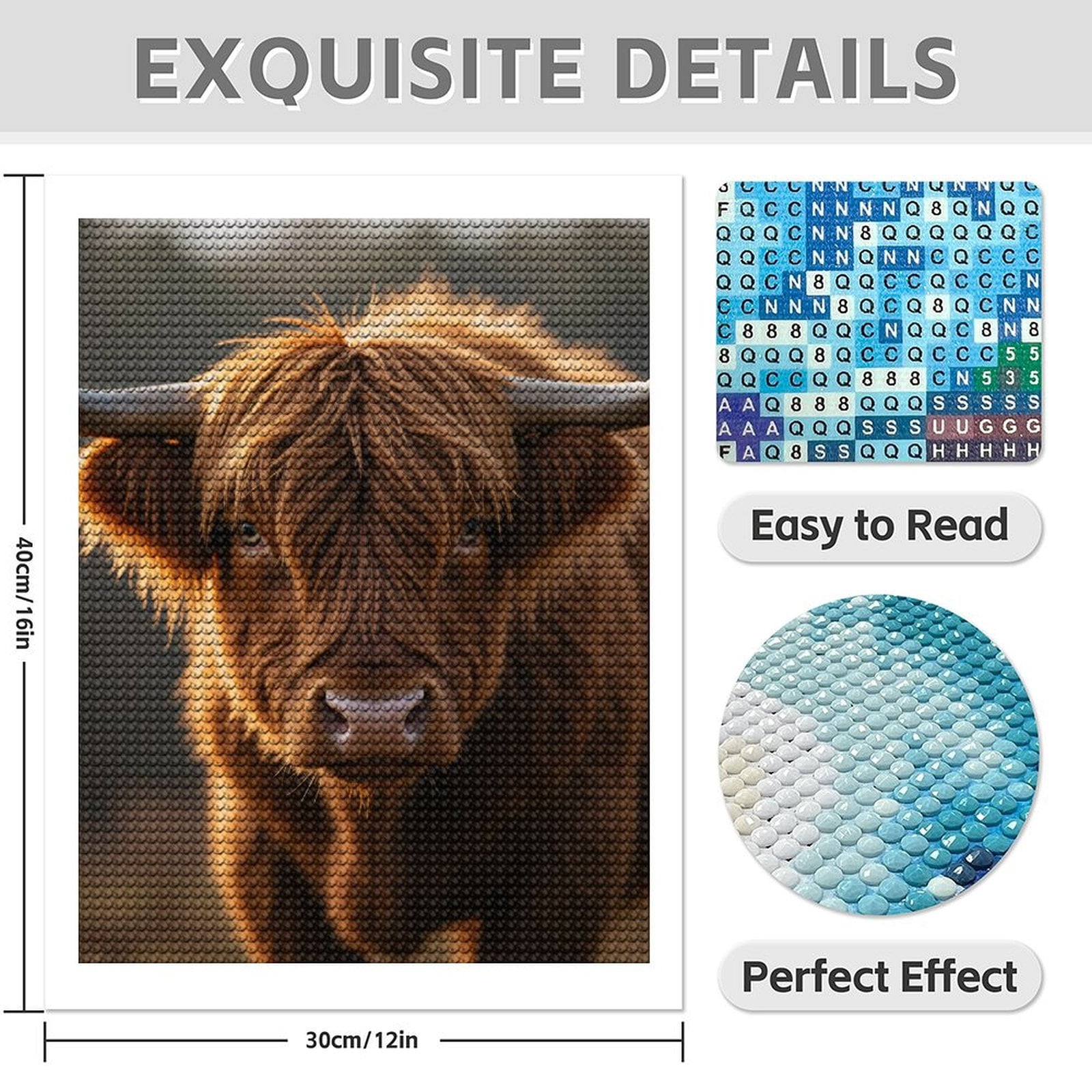 Diamond Art Kits for Adults - 5d Brown Long-Haired Cattle Portrait Diamond Painting for Adults, Diamond Art for Adults Beginners, Diamond Painting Kits for Adults for Home Wall Decor