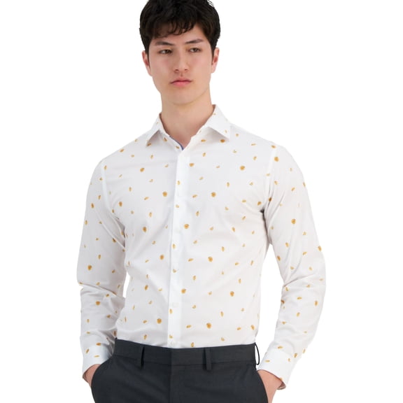 Bar III Dress Shirt Men's S 14-14.5 32/33 Multi Slim-Fit Melon Print Stretch