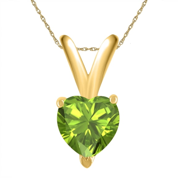 Mauli Jewels Engagement Necklace for Women 0.45 Carat Heart Peridot Pendant 4-prong 14k Yellow Gold|Silver Chain