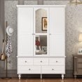 thumbnail image 2 of KULAGAGA 3 Doors Bedroom Closet, Wood Armoire with Mirror, Clothes Hanging Rail, 4 Storage Shelves and 5 Drawers, 47" Wide Bedroom Storage Unit Wardrobe, Traditional White, 2 of 7