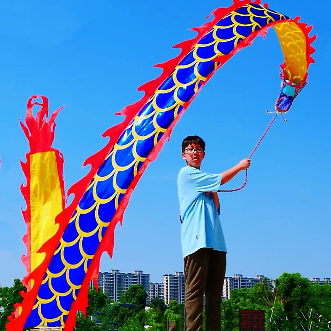 Lightweight Poi with 3D Dragon Head & Swing Rope Combo for Kids and Beginners, Flowy Dragon Ribbon Streamer Outdoor Fitness Stage Prop Set