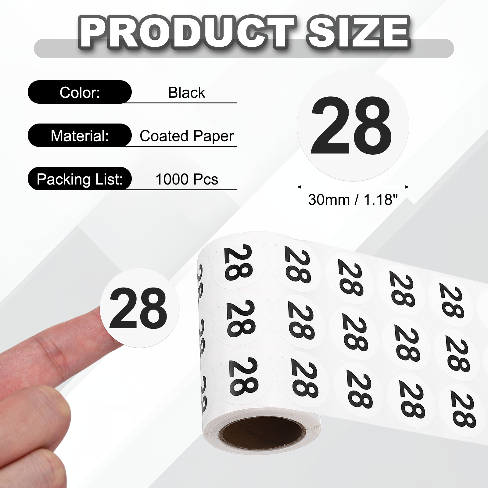 Uxcell 1000pcs 1.2" Number Stickers, Number 28 Sticker Numbers Labels Round Small Vinyl Self Adhesive Label Circle Decals 1 Roll Dots for Photo Album Poster Organize Inventory, Black