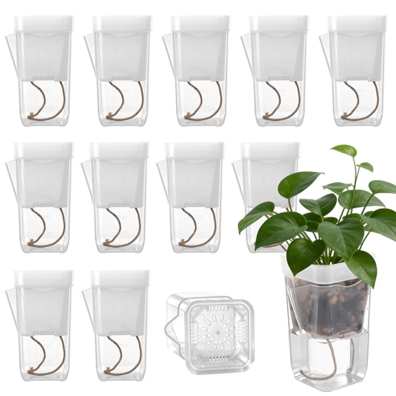 12 Pack Small Self Watering Pots Set, Mini Transparent Plastic Planters, Semi-Hydro Pots, 2.6" Hydroponic Pots for Succulents, Seedlings, Herbs, Flowers