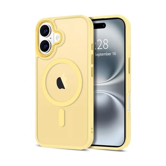 FU2183 Case for iPhone 16 Case Magnetic Translucent Matte Phone Cases 6.1" [Compatible with MagSafe] Thin Slim Fit Shockproof Bumper Hard Protective Cover for Women Men Girls, Frosted Yellow