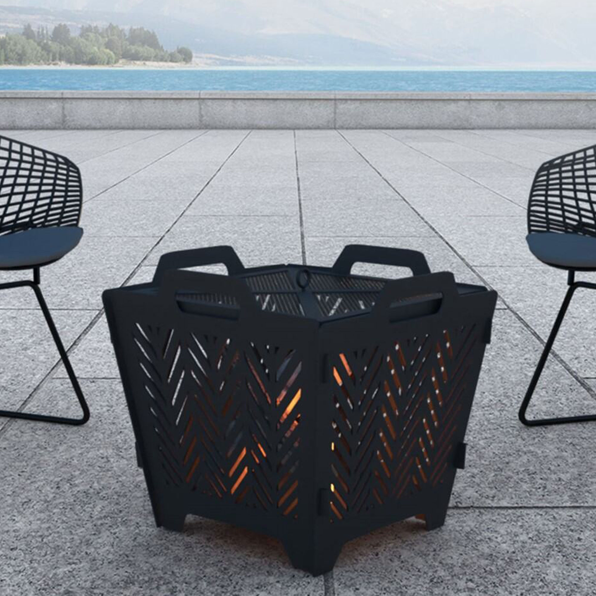 Four Seasons Courtyard Portable 19 Inch Flat Square Steel Fire Pit, Black