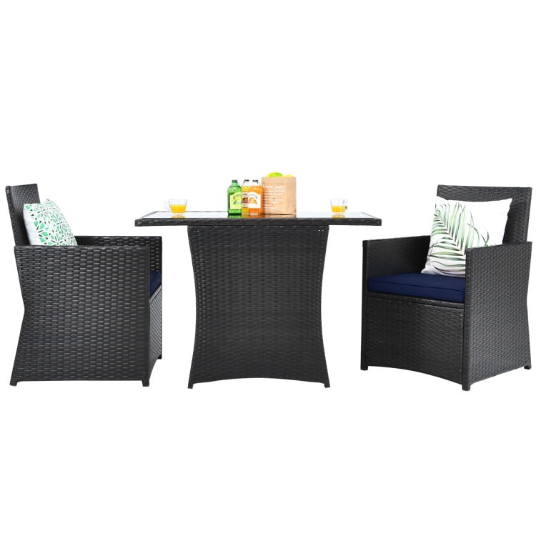 Aimee Lii 3 Pieces Wicker Patio Furniture Set with Cushion and Sofa Armrest, Small Patio Set, Navy Aimee Lii 3 Pieces Wicker Patio Furniture Set with Cushion and Sofa Armrest, Small Patio Set, Navy