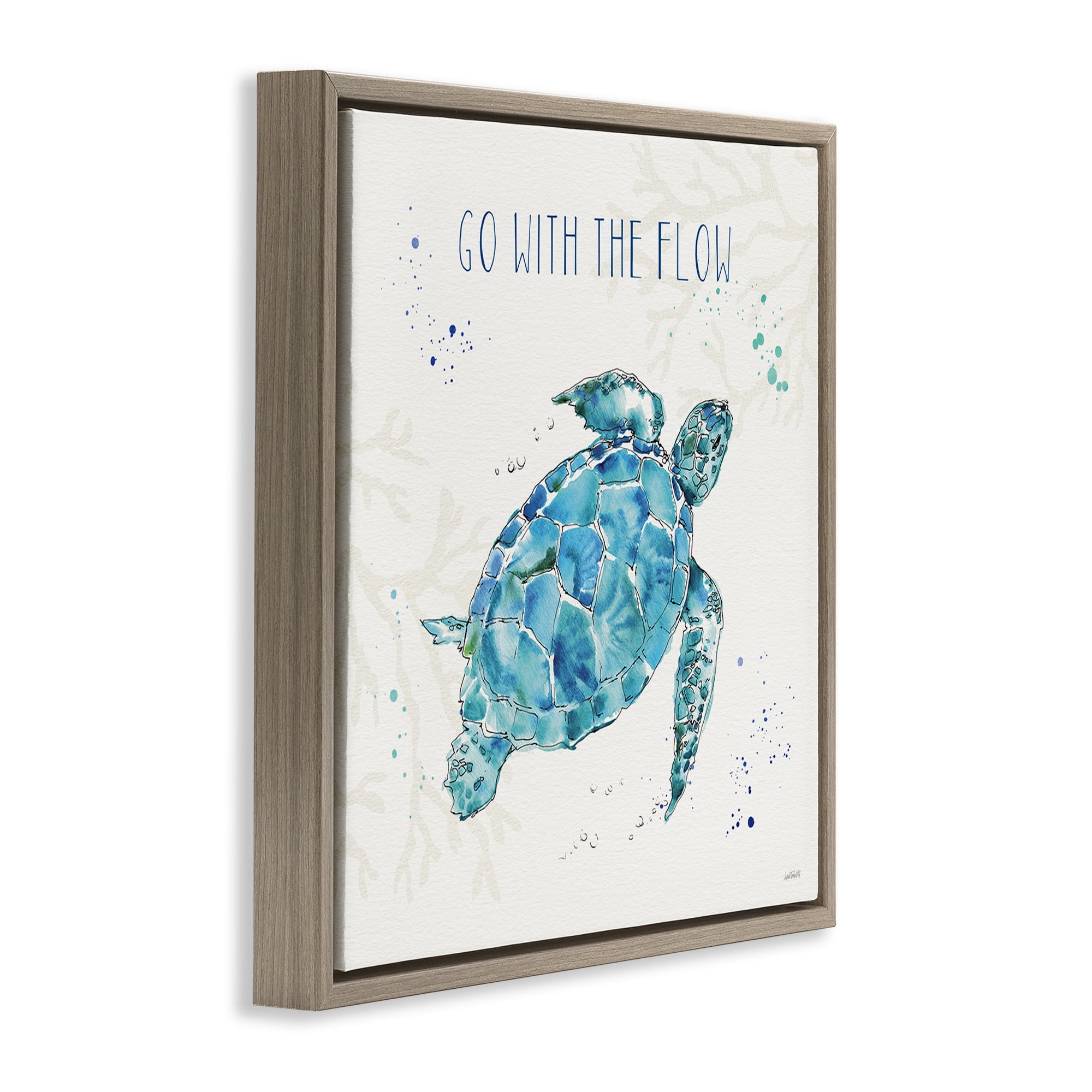 Stupell Industries Go with the Flow Turtle Tortoise Nature Painting Brown Floater Framed Canvas Art Print Wall Art, 25 x 25