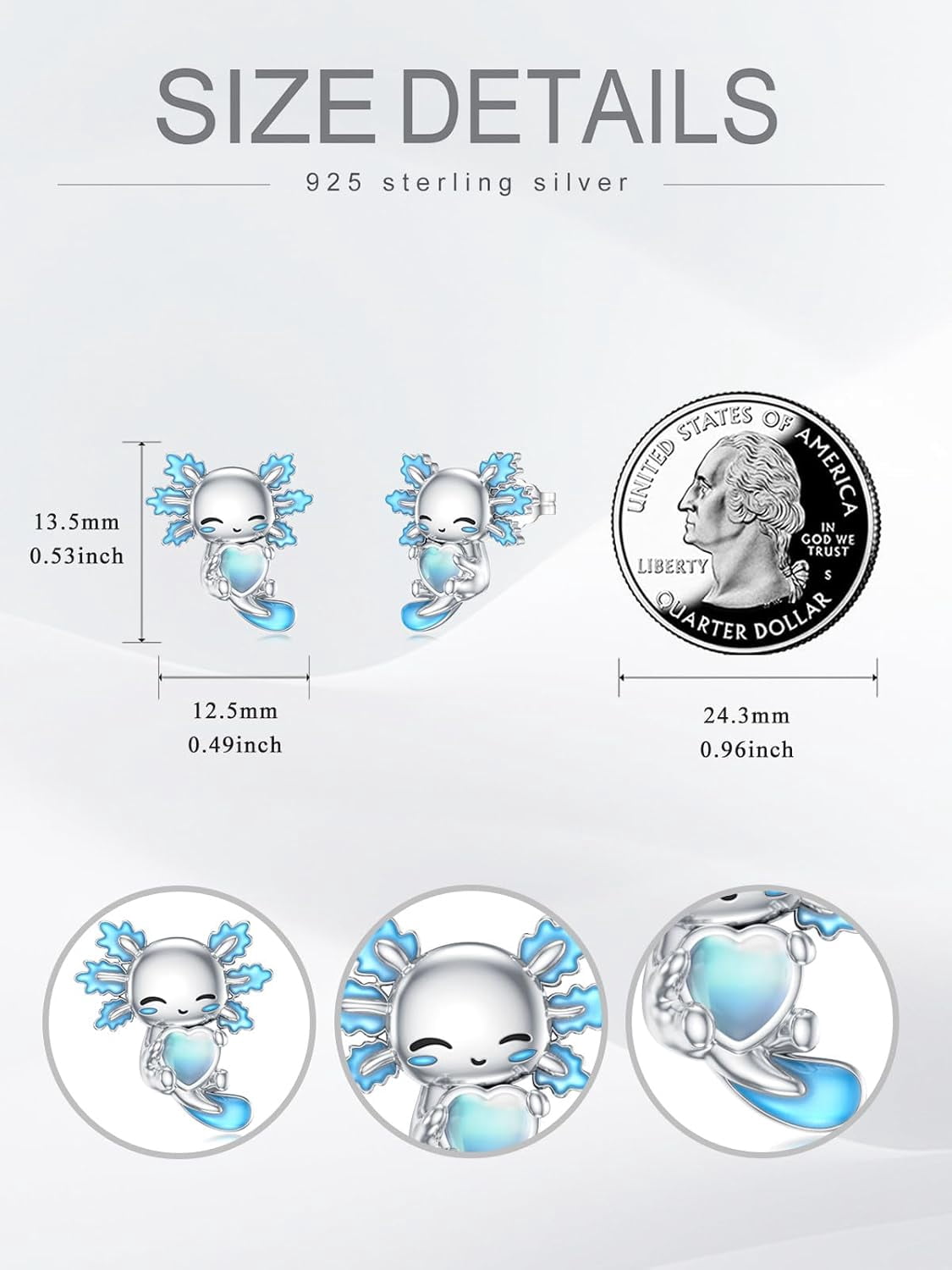Axolotl Stud Earrings 925 Sterling Silver Cute Blue Axolotl Moonstone Earrings Jewelry Gifts for Women Mom Her