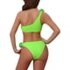 thumbnail image 3 of Conjuntos de bikini de una sola manga con flores en 3D para mujer, traje de baño asimétrico de 2 piezas en verde fluorescente medio, 3 of 5