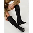 thumbnail image 7 of Faux Suede Thigh High Block Heel Boots,Plus Size Women's Suede Fabric Chunky Heel Pointed Toe Side Zipper Solid Color Knee-high Boots For Fall & Winter, 7 of 7