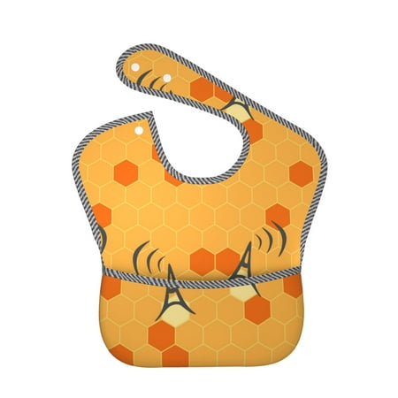 

Bingfone Mess-Proof Baby Bib - Waterproof Bib for Baby Boy or Girl with Food Catcher Pocket Unisex-Honeycomb