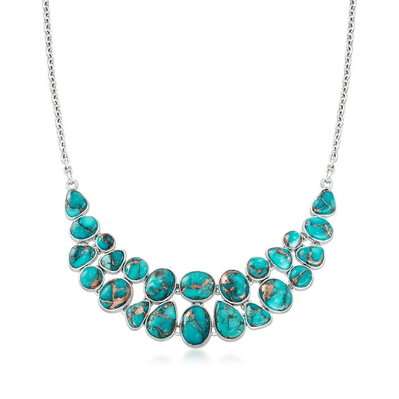 Ross-Simons Kingman Turquoise Bib Necklace in Sterling Silver, Women's, Adult