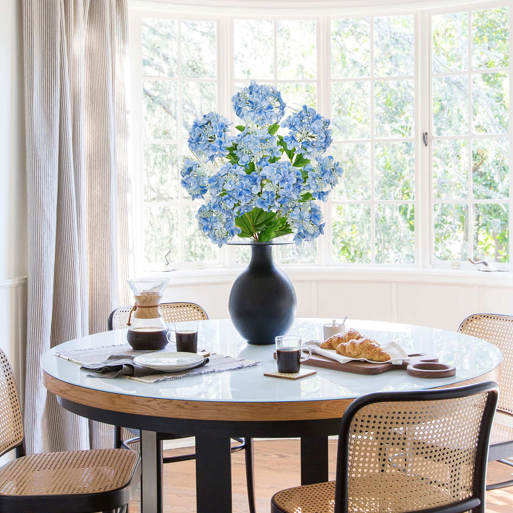5 pcs Hydrangea Artificial Flowers 19"Real Touch 2 Flower Heads Faux Hydrangeas Realistic Silk Blue Hydrangea Wedding Centerpieces for Tabletop Decor Indoor Outdoor Home Decor