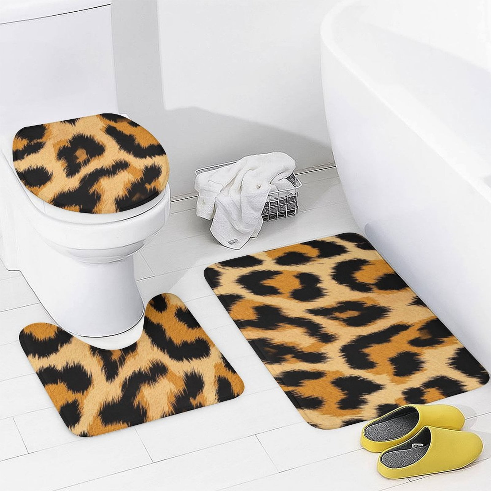 Leopard Print Shower Curtain Waterproof Bathroom Curtain Set with Hooks Home Decor Bathroom Curtains 4pcs