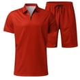 thumbnail image 6 of Tiweut Mens Outfits Sets Male Two Piece Loose Fit Zipper Lapel Short Sleeve Blouse Drawstring Pocket Shorts Man's Clothes Suit Red,2XL, 6 of 6