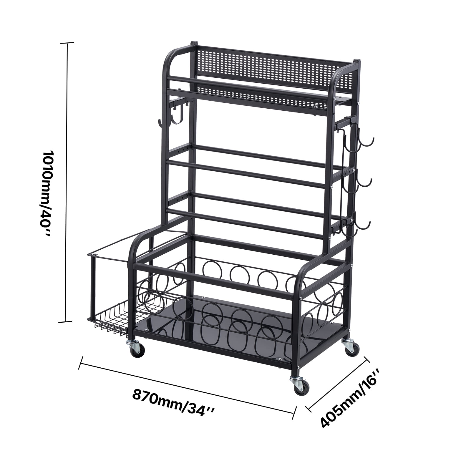 VEVOR Yoga Mat Storage Rack, Home Gym Workout Equipment Organizer, Powder Coated Finish Steel Yoga Mat Holder with Hooks & Wheels, Weight Rack for Dumbbell, Kettlebell, Foam Roller, and Yoga Strap
