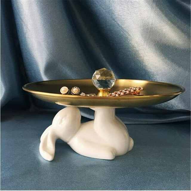 SMihono Ceramic Rabbit Tray In The Living Room, Light Luxury Cake, Snacks, Jewelry, Keys, Cosmetics, Storage Tray Home Decoration on Clearance