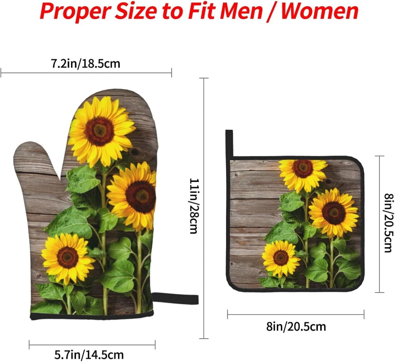 Spring Sunflowers On Board Oven Mitts and Pot Holders Sets of 4 High Heat Resistant Summer Flowers Vintage Oven Mitts with Oven Gloves and Hot Pads Potholders for Kitchen BBQ Non-Slip Cooking Mitts