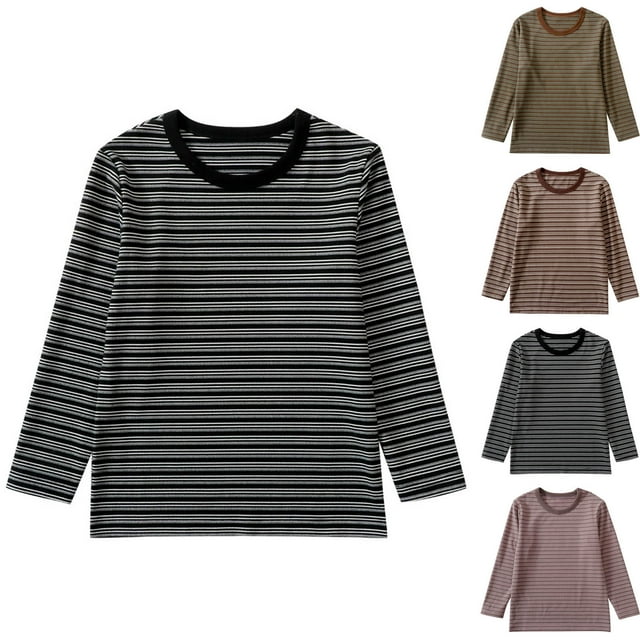 NJDVHB Hauts d'Hiver pour Tout-Petits, Hauts pour Filles Tout-Petits, Chandail pour Garçons Filles, Haut à Col Rond pour Enfants Décontracté à Manches Longues Chemise de Base en Velours Rayé, Brun, 150