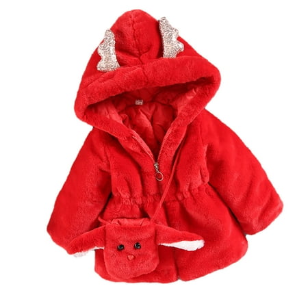

Ixbnca Girls Kids Coat Fuzzy Cozy Cute Hoodie Zip Fall Winter Warm Plush Sherpa Jackets with Cartoon Bag