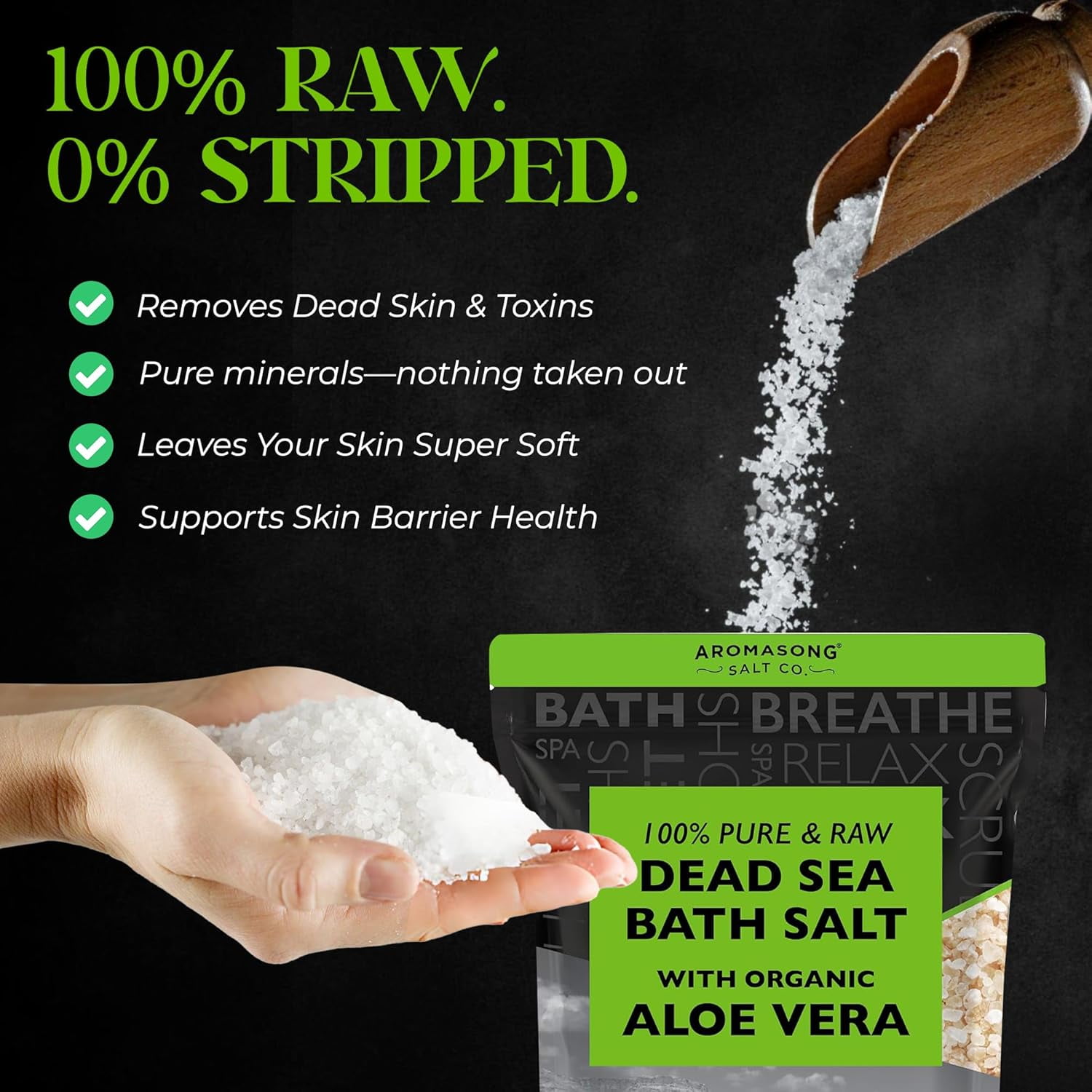Aromasong Raw Dead Sea with Organic Aloe Vera Bath Salts, 5 lbs Bulk Pack