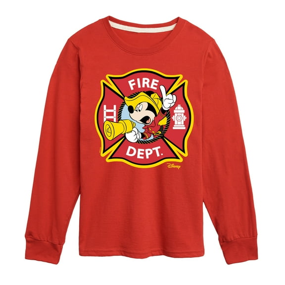 Disney - Firefighter Mickey - Fire Dept. Alarm - Toddler & Youth Long Sleeve Graphic T-Shirt