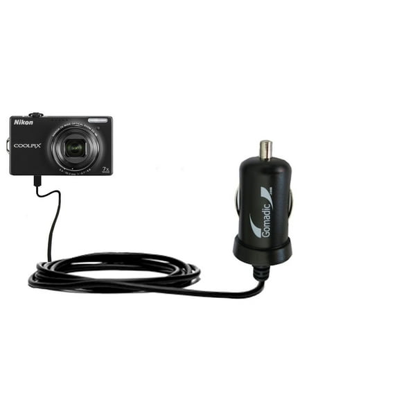 Gomadic Intelligent Compact Car / Auto DC Charger suitable for the Nikon Coolpix S6000 - 2A / 10W power at half the size. Uses Gomadic TipExchange Tec